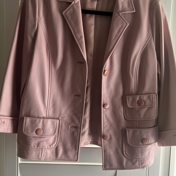 Pink 100% leather cropped jacket perfect condition size 8 - Picture 3 of 4